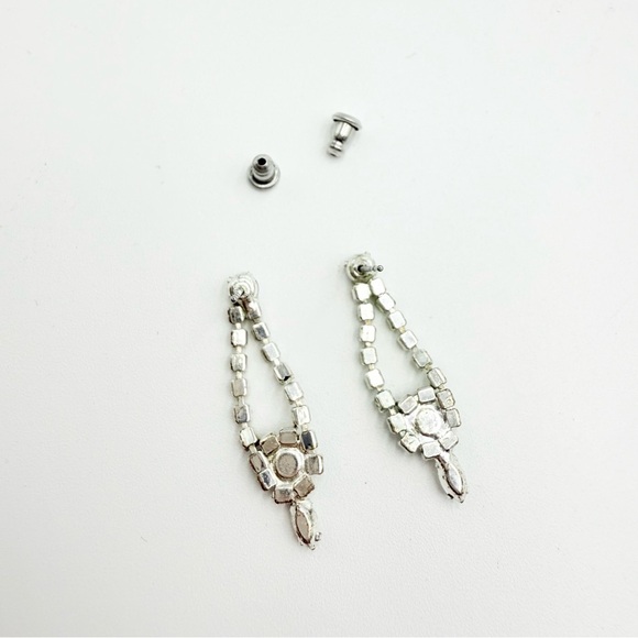 Vintage AB Crystal Rhinestone Silver Tone Dangle Drop Earrings - Picture 5 of 5
